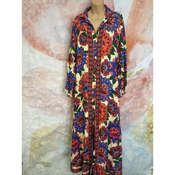 Anthropologie Farm Rio Long-Sleeve Button-Front Midi Dress - Picture 5 of 8